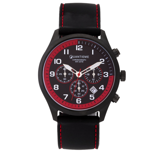 Chronographe homme étanche 50m, boîte acier noir, bracelet silicone et verre minéral