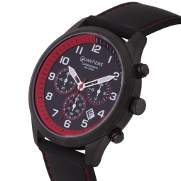 Chronographe homme étanche 50m, boîte acier noir, bracelet silicone et verre minéral