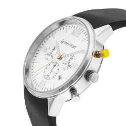 Chronographe homme, boîte en acier, bracelet en silicone noir et verre minéral
