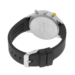 Chronographe homme, boîte en acier, bracelet en silicone noir et verre minéral