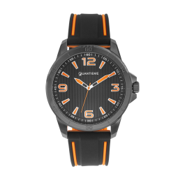Montre homme, boîte en acier noir, bracelet en silicone et verre minéral