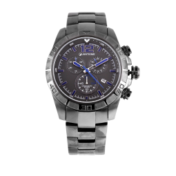 Chronographe homme, boîte et bracelet acier, étanche 100 m, verre minéral