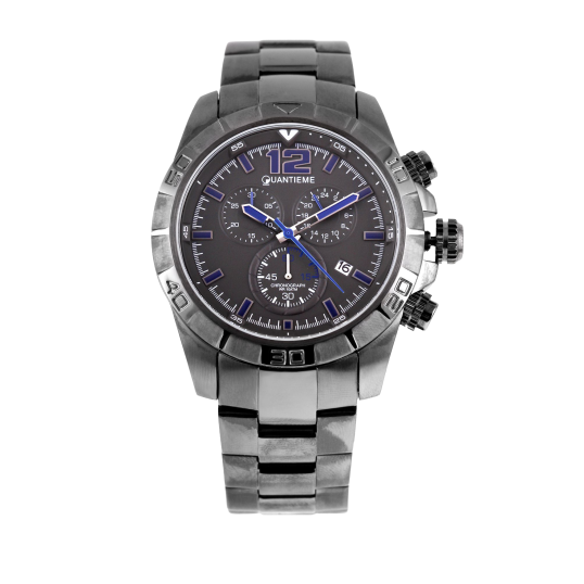 Chronographe homme, boîte et bracelet acier, étanche 100 m, verre minéral