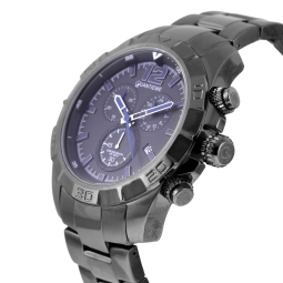 Chronographe homme, boîte et bracelet acier, étanche 100 m, verre minéral