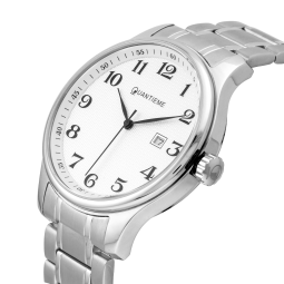 Montre homme, boîte et bracelet en acier, verre minéral
