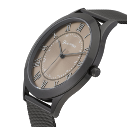 Montre homme, boîte acier noir, bracelet acier maille milanaise noir et verre minéral.