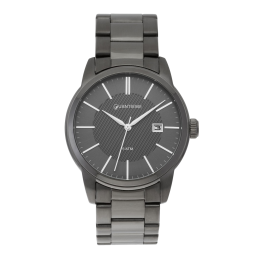 Montre homme, boîte acier gris, bracelet acier gris et verre minéral.
