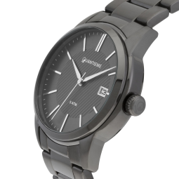 Montre homme, boîte acier gris, bracelet acier gris et verre minéral.