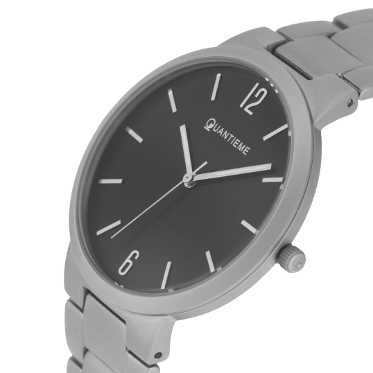 Montre homme, boîte acier et bracelet acier gris, verre minéral