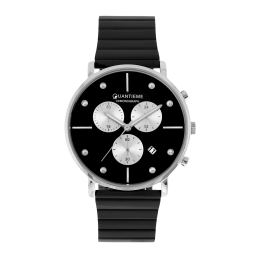 Chronographe homme, boîte en acier, bracelet en acier noir et verre minéral