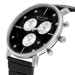 Chronographe homme, boîte en acier, bracelet en acier noir et verre minéral