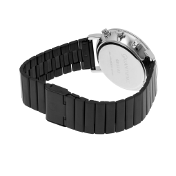 Chronographe homme, boîte en acier, bracelet en acier noir et verre minéral