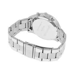 Chronographe homme, boîte et bracelet acier, cadran bleu et verre minéral