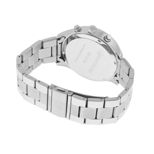 Chronographe homme, boîte et bracelet acier, cadran bleu et verre minéral