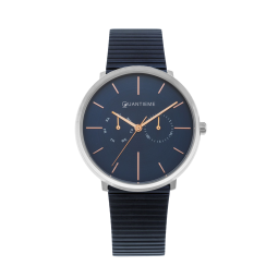 Montre homme, boite et bracelet en acier bleu, verre minéral