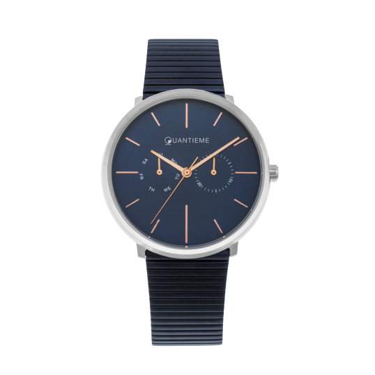 Montre homme, boite et bracelet en acier bleu, verre minéral