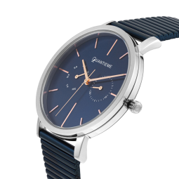 Montre homme, boite et bracelet en acier bleu, verre minéral