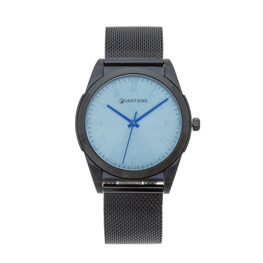 Montre homme, bracelet et boite en acier bleu, verre minéral