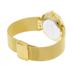 Montre dame, boite et bracelet acier doré, verre minéral