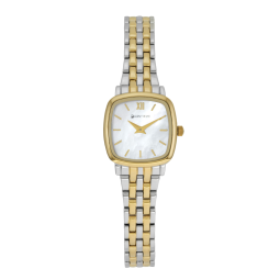 Montre femme, boîte et bracelet acier et acier doré, verre minéral