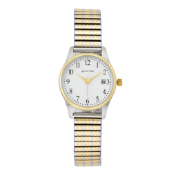 Montre dame, boîte acie, bracelet acier et acier doré, verre minéral