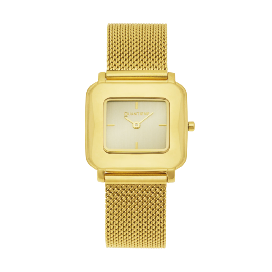 Montre femme, boîte acier doré, bracelet acier doré et verre minéral