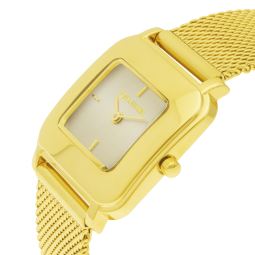 Montre femme, boîte acier doré, bracelet acier doré et verre minéral