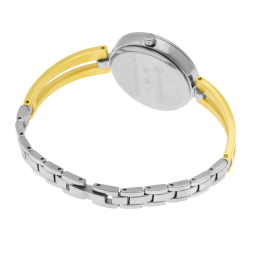 Montre femme, boîte acier, bracelet acier et acier doré et verre minéral