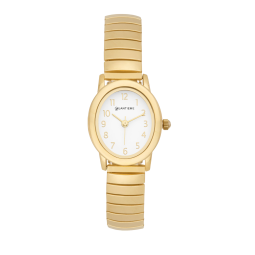 Montre femme, boîte et bracelet acier doré et verre minéral