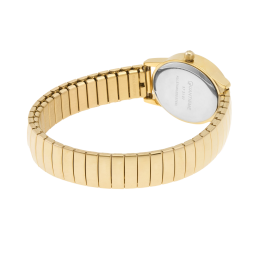 Montre femme, boîte et bracelet acier doré et verre minéral