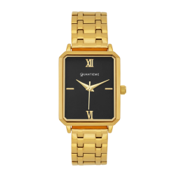 Montre dame, boîte acier doré, bracelet acier doré et verre minéral