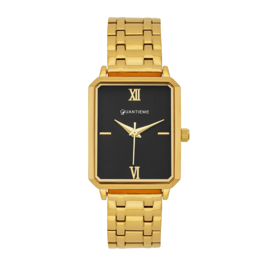 Montre dame, boîte acier doré, bracelet acier doré et verre minéral