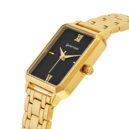 Montre dame, boîte acier doré, bracelet acier doré et verre minéral