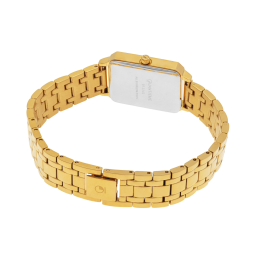 Montre dame, boîte acier doré, bracelet acier doré et verre minéral