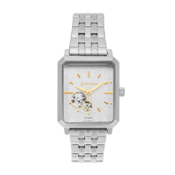 Montre femme automatique, boîte et bracelet acier, verre minéral