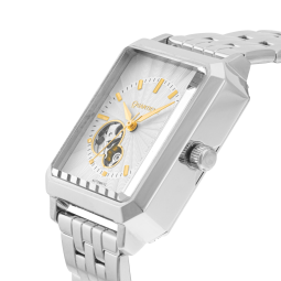Montre femme automatique, boîte et bracelet acier, verre minéral