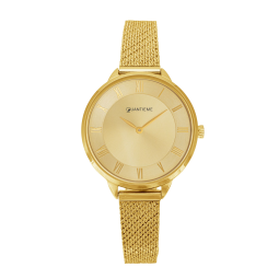 Montre femme, boite et bracelet en acier doré, verre minéral