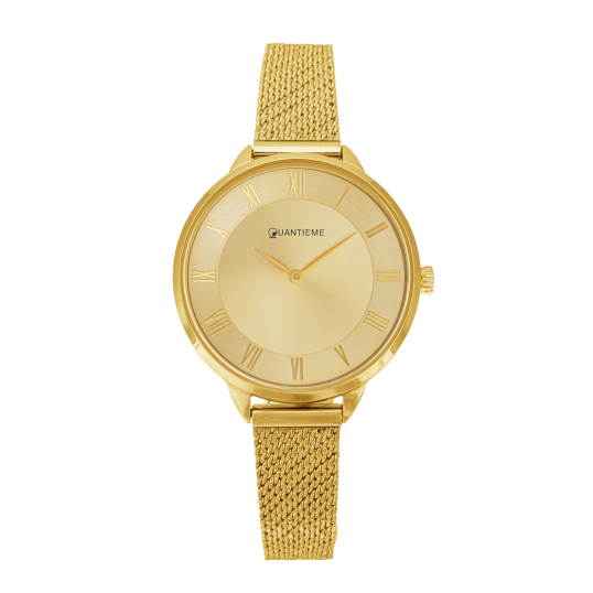 Montre femme, boite et bracelet en acier doré, verre minéral