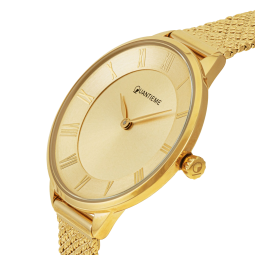 Montre femme, boite et bracelet en acier doré, verre minéral