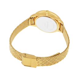Montre femme, boite et bracelet en acier doré, verre minéral