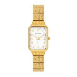 Montre femme, boite et bracelet en acier doré, verre minéral