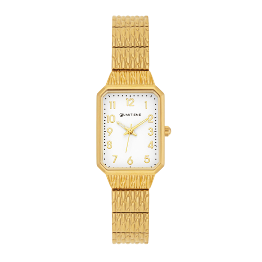 Montre femme, boite et bracelet en acier doré, verre minéral