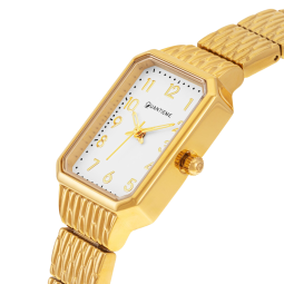 Montre femme, boite et bracelet en acier doré, verre minéral
