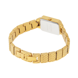 Montre femme, boite et bracelet en acier doré, verre minéral