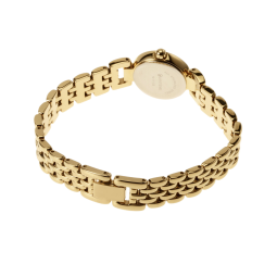 Montre dame, boîte acier doré, bracelet acier doré et verre minéral