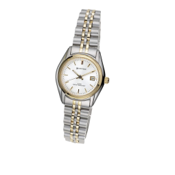 Montre dame étanche 50 m, boite et bracelet en acier et acier doré, verre minéral