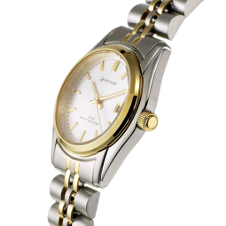 Montre dame étanche 50 m, boite et bracelet en acier et acier doré, verre minéral