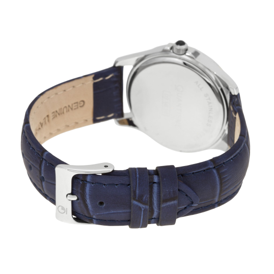 Montre femme, boîte acier et cristaux de synthèse, bracelet cuir et verre minéral