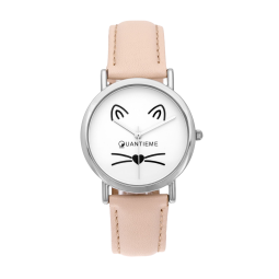 Montre femme, boîte acier, bracelet cuir rose et verre minéral