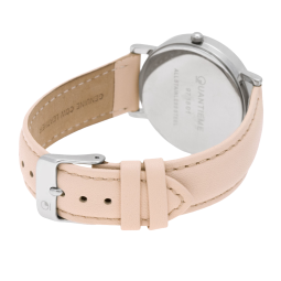 Montre femme, boîte acier, bracelet cuir rose et verre minéral